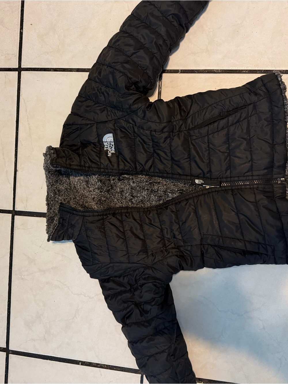 The North Face Kids Black Puffy Jacket with Faux-Fur Collar